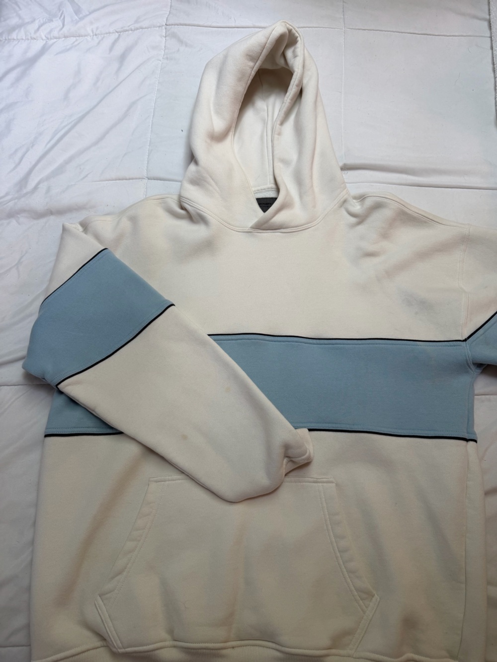 Abercrombie & Fitch Cream and Light Blue Colorblock Hoodie